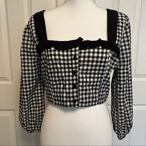NWOT BCBGeneration Cropped Gingham Top Black White Medium - Picture 4 of 10